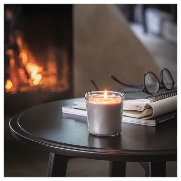 ENSTAKA - Scented candle in glass, Bonfire/grey, 20 hr - best price from Maltashopper.com 00502365