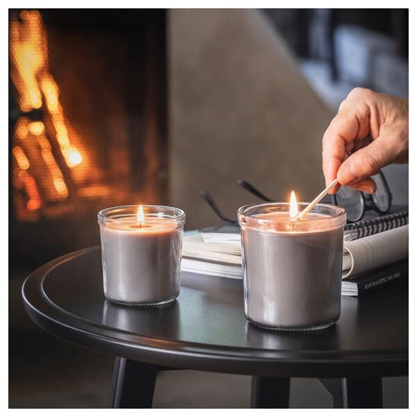 ENSTAKA - Scented candle in glass, Bonfire/grey, 40 hr - best price from Maltashopper.com 80502385