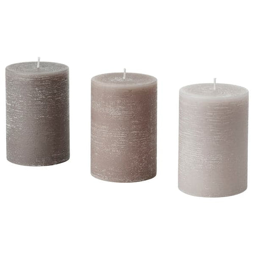 ENSTAKA - Scented pillar candle, Bonfire/grey, 30 hr