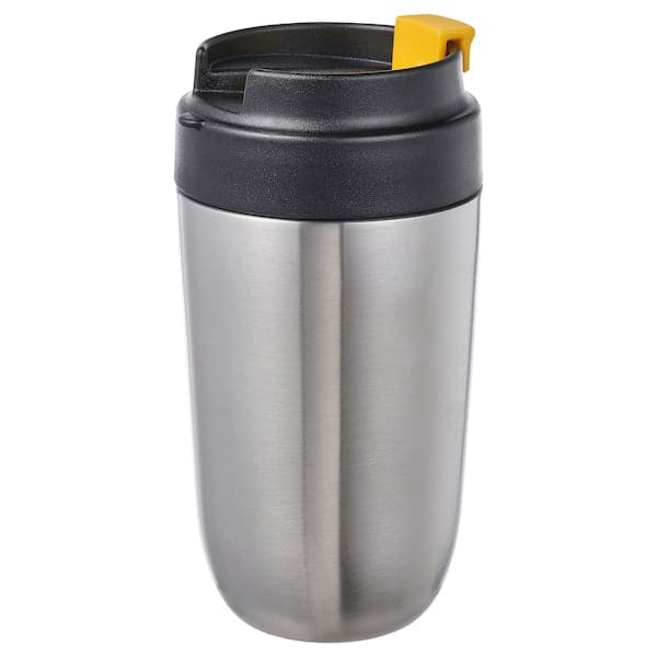 ENVÄLDIG - Insulated travel mug, stainless steel/black, 35 cl