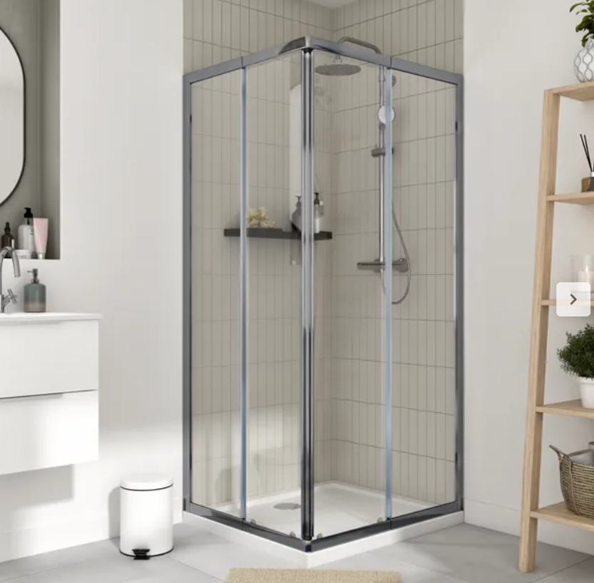 ESSENTIAL RECTANGULAR SHOWER CUBICLE 70-80 X 80-90 H180 CM CLEAR GLASS CHROME FRAME