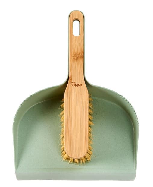 Casa JASMIN Dustpan with broom green, natural, H 7 x W 21,5 x L 31 cm