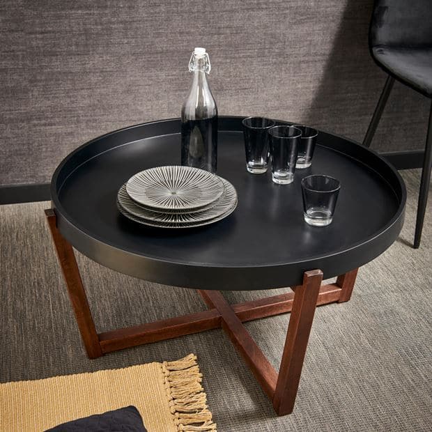 DRACO Black, brown living room table H 40 cm - Ø 84 cm