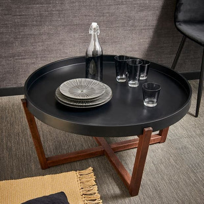 DRACO Black, brown living room table H 40 cm - Ø 84 cm - best price from Maltashopper.com CS597947