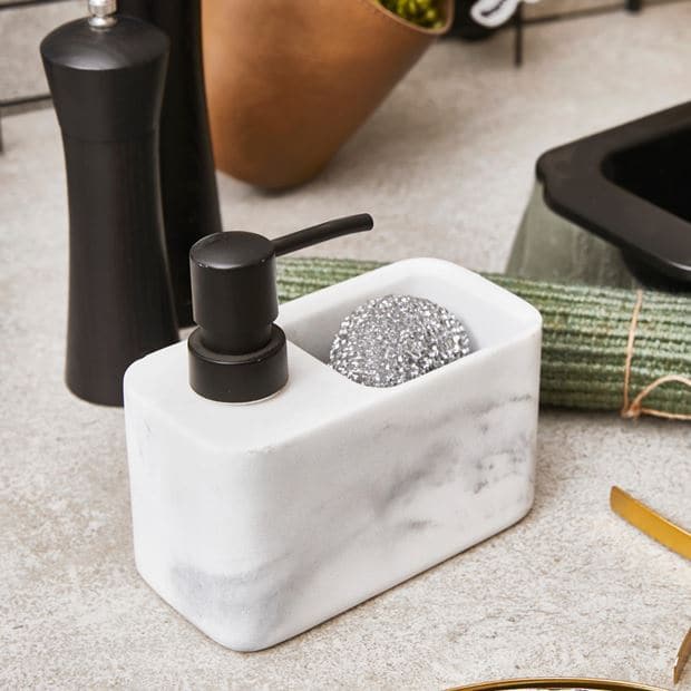 SHADOW Soap dispenser with sponge black, white H 13.5 x W 14.7 x D 7.5 cm - best price from Maltashopper.com CS622405