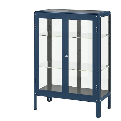 FABRIKÖR - Glass-door cabinet, black-blue, 81x113 cm