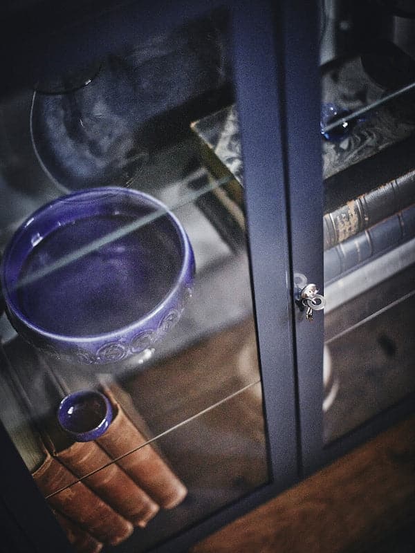 Ikea FABRIKÖR - Glass-door cabinet, black-blue, 81x113 cm