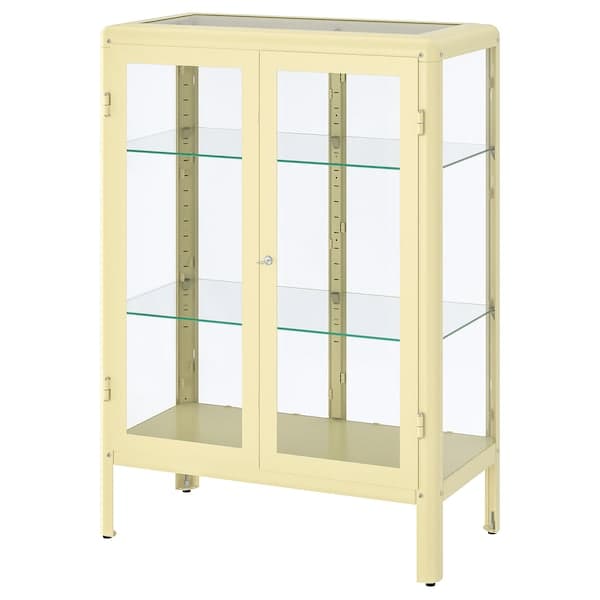 FABRIKÖR - Glass-door cabinet, light yellow, 81x113 cm