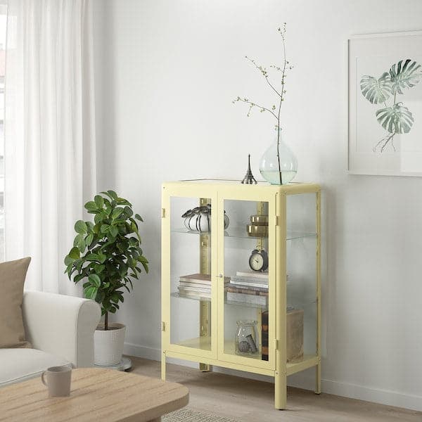 FABRIKÖR - Glass-door cabinet, light yellow, 81x113 cm - best price from Maltashopper.com 80460125