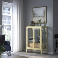 FABRIKÖR - Glass-door cabinet, light yellow, 81x113 cm - best price from Maltashopper.com 80460125