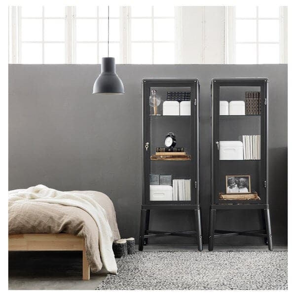 Ikea FABRIKÖR - Glass-door cabinet, dark grey, 57x150 cm