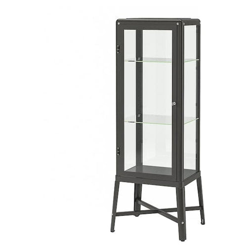 FABRIKÖR - Glass-door cabinet, dark grey, 57x150 cm