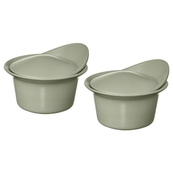 FÄRGKLAR - Oven/serving dish with lid, matt light green, 0.2 l