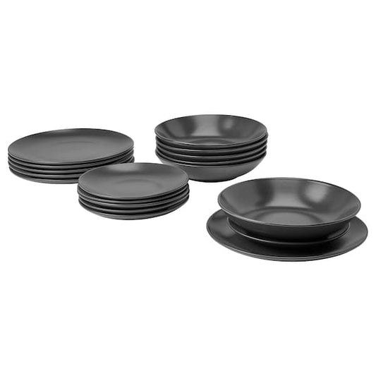 Ikea FÄRGKLAR - Service 18 pieces, matt dark grey ,
