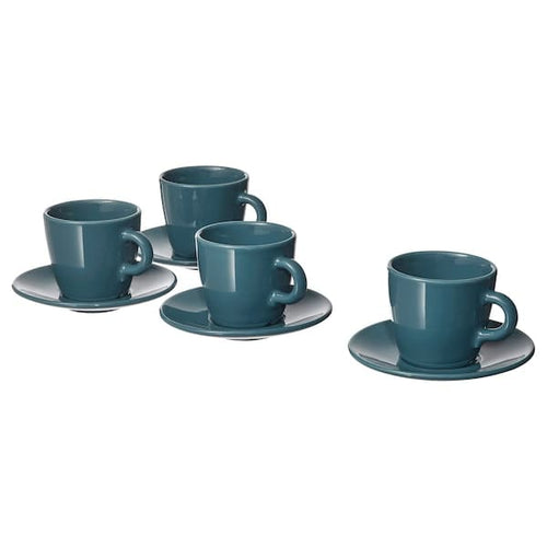 FÄRGKLAR - Cup with saucer, glossy/dark turquoise, 7 cl