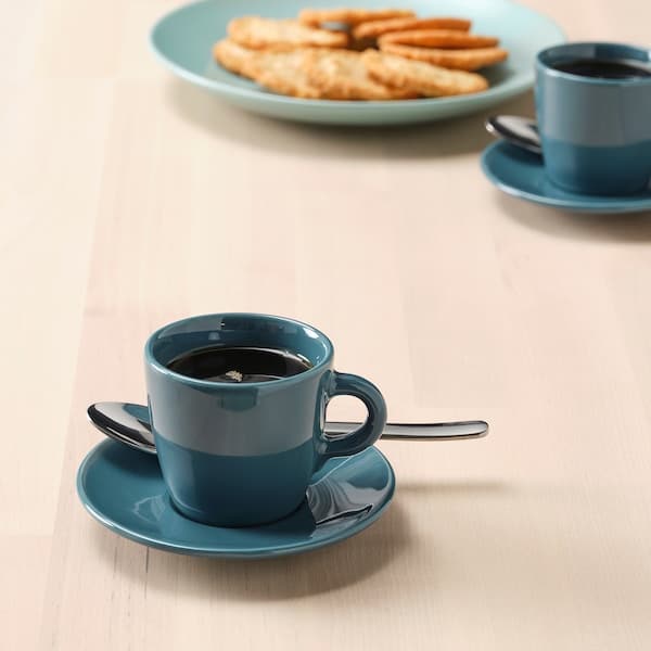 FÄRGKLAR - Cup with saucer, glossy/dark turquoise, 7 cl - best price from Maltashopper.com 90481820