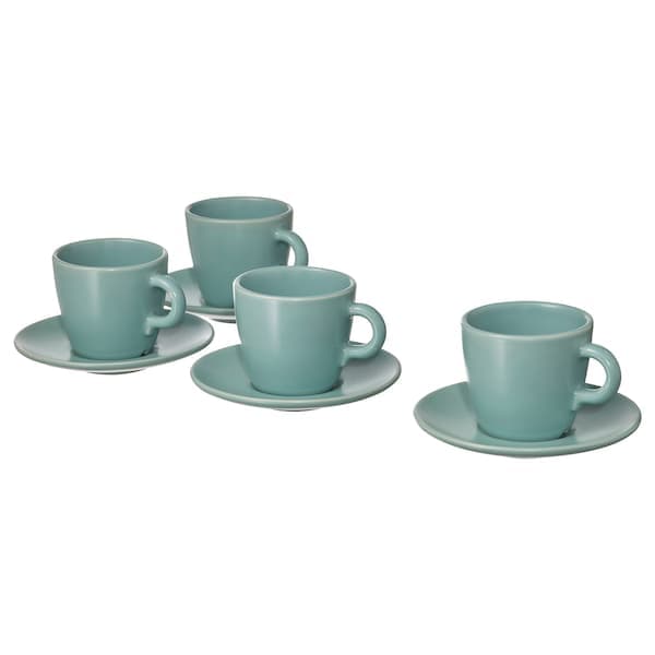 FÄRGKLAR - Cup with saucer, matt/light turquoise, 7 cl