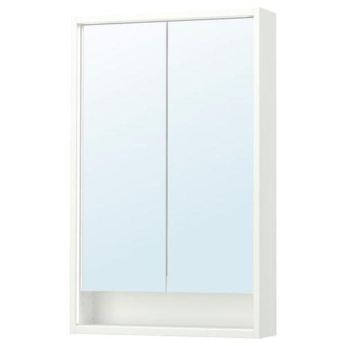 FAXÄLVEN - Mirror cabinet w built-in lighting, white, 60x15x95 cm