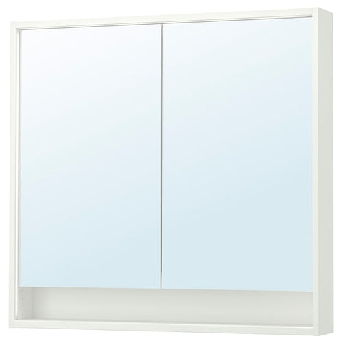 FAXÄLVEN - Mirror cabinet w built-in lighting, white, 100x15x95 cm