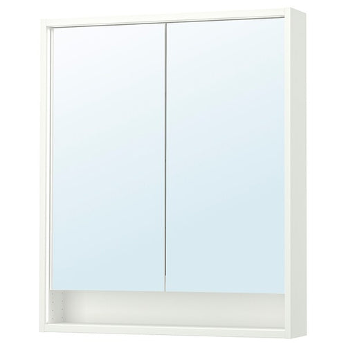 FAXÄLVEN - Mirror cabinet w built-in lighting, white, 80x15x95 cm