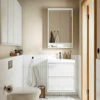 FAXÄLVEN - Mirror cabinet w built-in lighting, white, 60x15x95 cm - best price from Maltashopper.com 29516710