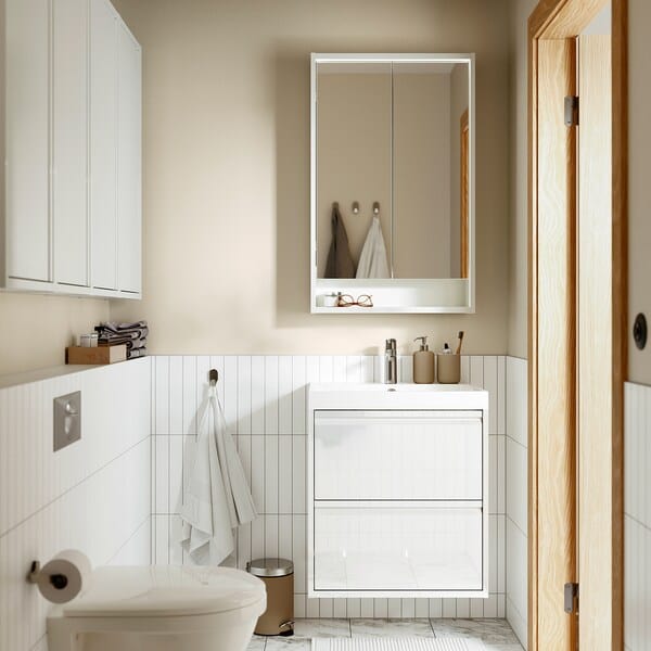 Ikea FAXÄLVEN - Mirror cabinet w built-in lighting, white, 60x15x95 cm
