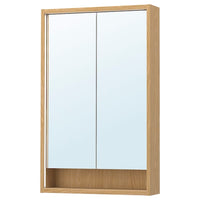 FAXÄLVEN - Mirror cabinet w built-in lighting, oak effect, 60x15x95 cm - best price from Maltashopper.com 09516711