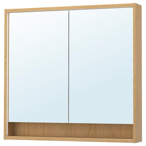 Ikea FAXÄLVEN - Mirror cabinet w built-in lighting, oak effect, 100x15x95 cm