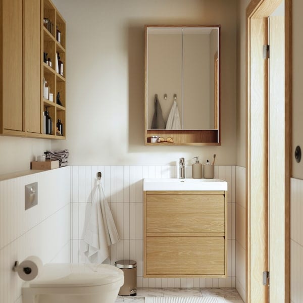 Ikea FAXÄLVEN - Mirror cabinet w built-in lighting, oak effect, 60x15x95 cm