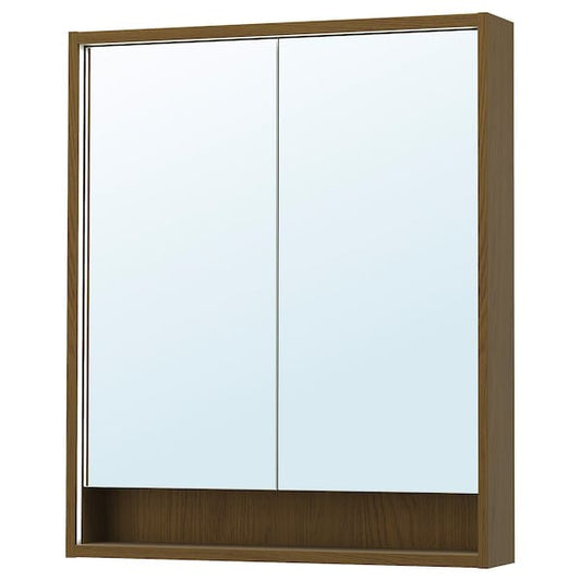 Ikea FAXÄLVEN - Mirror cabinet w built-in lighting, brown oak effect, 80x15x95 cm