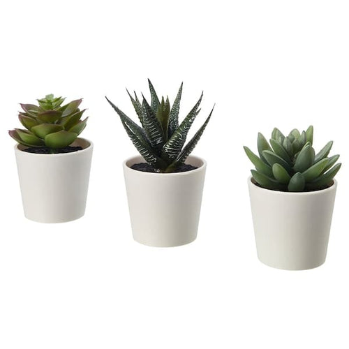 FEJKA - Artificial potted plant with pot, in/outdoor Succulent, 6 cm 3 pack