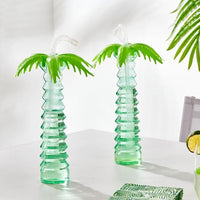 PALMTREE Glass with green strawL 33.5 cm - Ø 6.5 cm - best price from Maltashopper.com CS626899