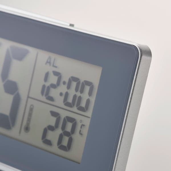 Ikea FILMIS - Clock/thermometer/alarm, low-voltage/grey, 16.5x9 cm