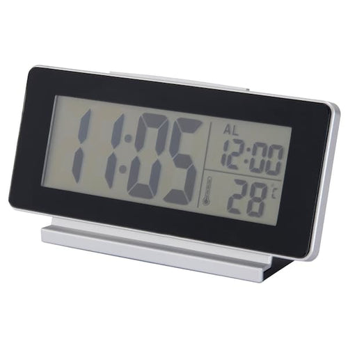 FILMIS - Clock/thermometer/alarm, black, 16.5x9 cm
