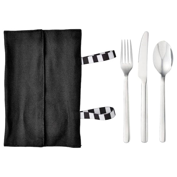 FINSKUREN - Travel cutlery with case, stainless steel/black - best price from Maltashopper.com 20517950