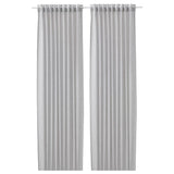 FJÄDERMOTT curtains, 1 pair, white/grey/with heading tape, 145x300 cm