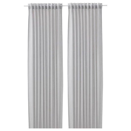 Ikea FJÄDERMOTT Curtains, 1 pair - white/grey 145x300 cm , 145x300 cm