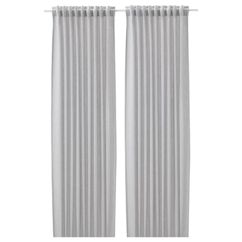FJÄDERMOTT Curtains, 1 pair - white/grey 145x300 cm , 145x300 cm