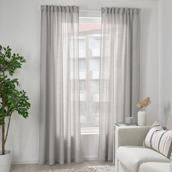 Ikea FJÄDERMOTT Curtains, 1 pair - white/grey 145x300 cm , 145x300 cm