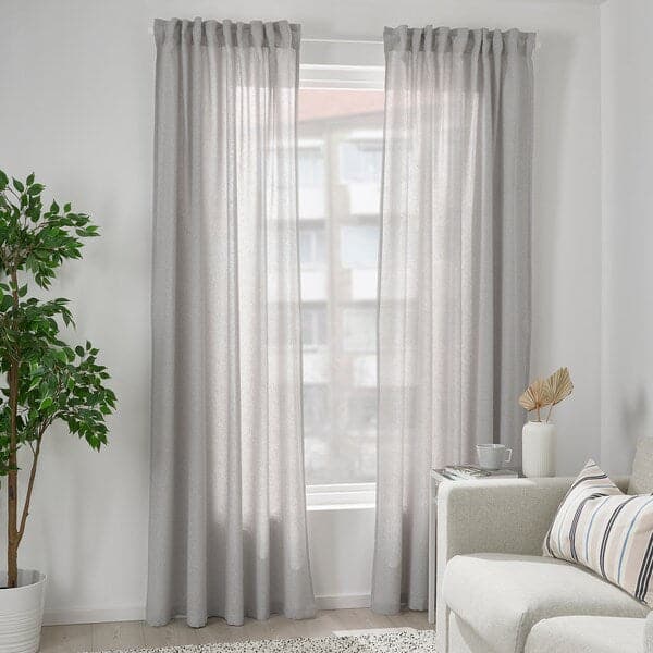 FJÄDERMOTT Curtains, 1 pair - white/grey 145x300 cm , 145x300 cm - best price from Maltashopper.com 70504587