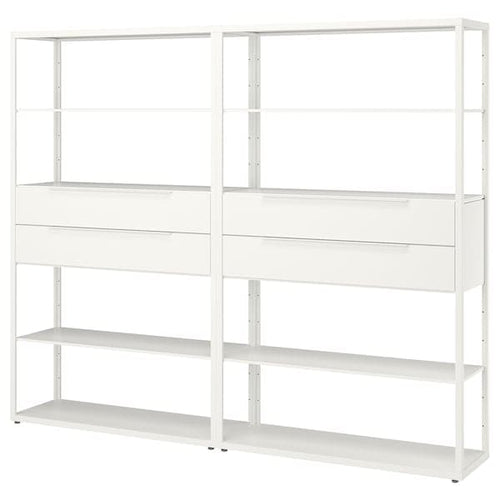 FJÄLKINGE - Shelving unit with drawers, white, 236x35x193 cm