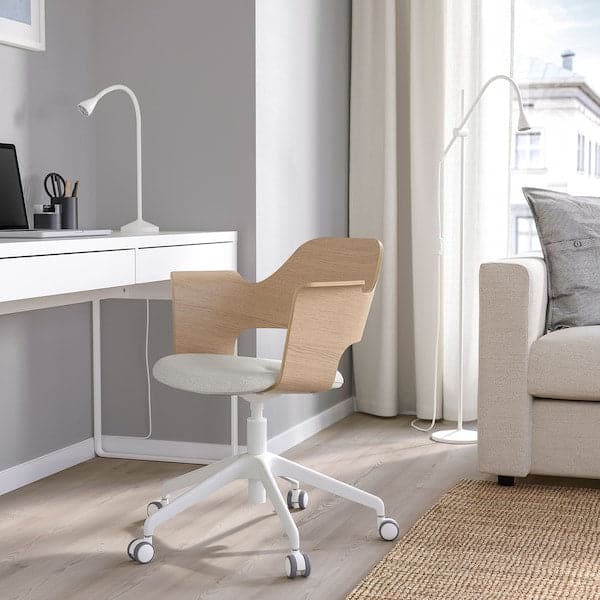 FJÄLLBERGET Wheelchair with wheels - veneered white mord oak/Gunnared beige , - best price from Maltashopper.com 20485242