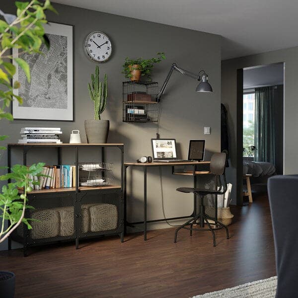FJÄLLBO/KULLABERG / GULLHULT - Desk and storage combination, and swivel chair black/pine - best price from Maltashopper.com 29436577