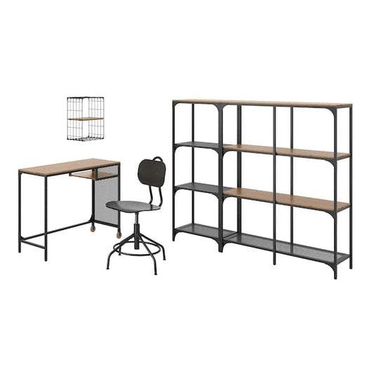 FJÄLLBO/KULLABERG / GULLHULT - Desk and storage combination, and swivel chair black/pine - best price from Maltashopper.com 39436572