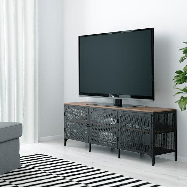 FJÄLLBO - TV bench, black, 150x36x54 cm - best price from Maltashopper.com 90339290
