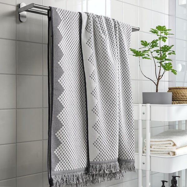 Ikea FJÄLLSTARR - Bath sheet, white/grey, 100x150 cm