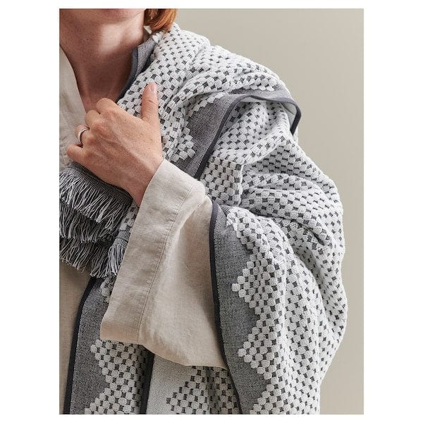 Ikea FJÄLLSTARR - Bath sheet, white/grey, 100x150 cm