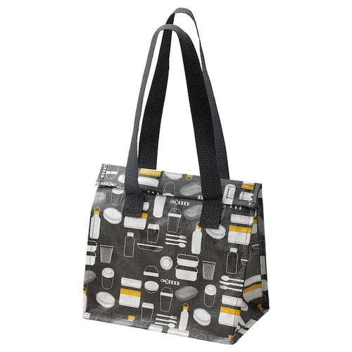 FLADDRIG - Lunch bag, patterned grey, 25x16x27 cm