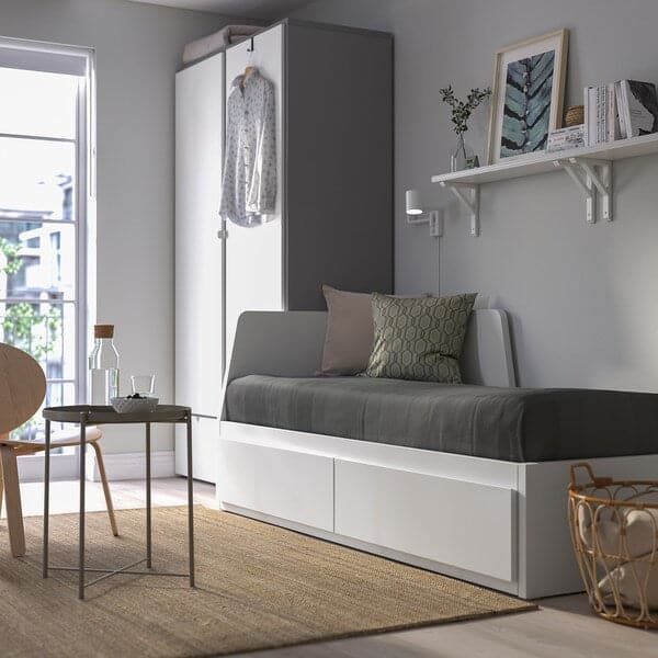 Ikea FLEKKE - Sofa bed/2 drawers/2 mattresses, white/Åfjäll rigid, , 80x200 cm