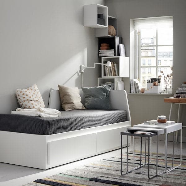 Ikea FLEKKE - Sofa bed/2 drawers/2 mattresses, white/Åfjäll semi-rigid, , 80x200 cm